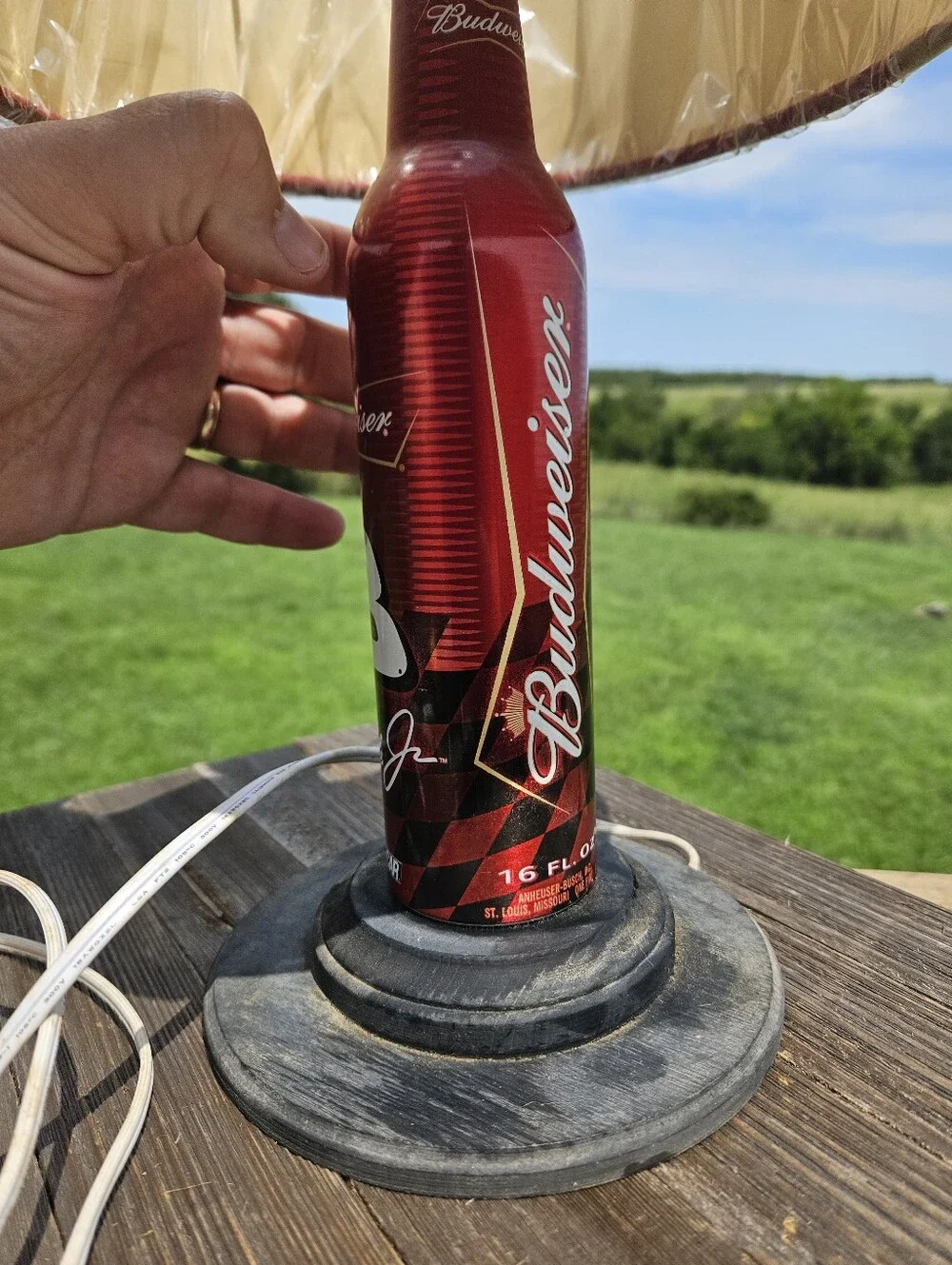BUDWEISER BEER MAN CAVE Upcycled Aluminum Bottle Lamp Bar Decor Light Shade 16oz